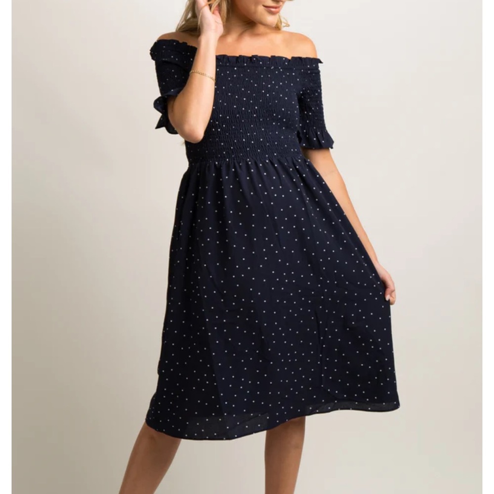 Pinkblush Navy Polkadot Maternity Dress Medium